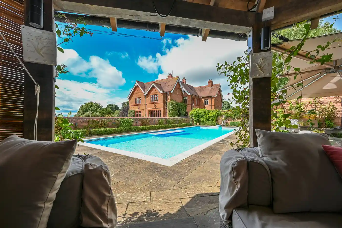 Luxury property exterior with pool